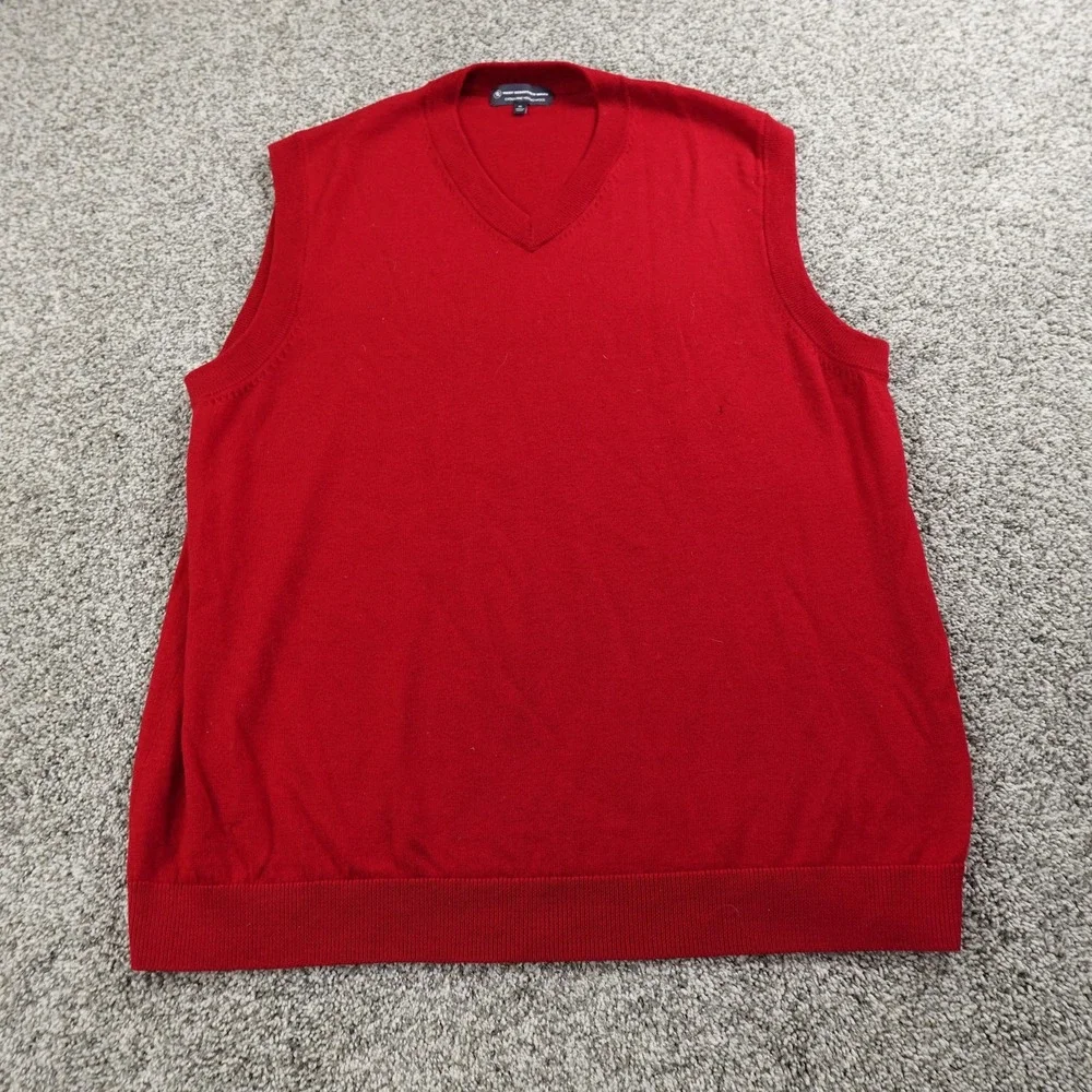 Hart Schaffner Marx Sweater‎ Vest Mens XL Red Merino Wool Pullover V Neck Cozy